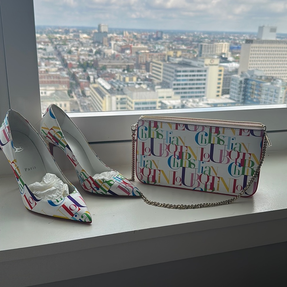 Christian Louboutin Iriza 37, 100mm, bag on chain.
